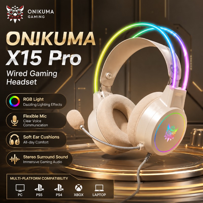 Gaming Headset Rgb - ONIKUMA X15 Pro Gaming-Headset, kabelgebunden, RGB-Beleuchtung,